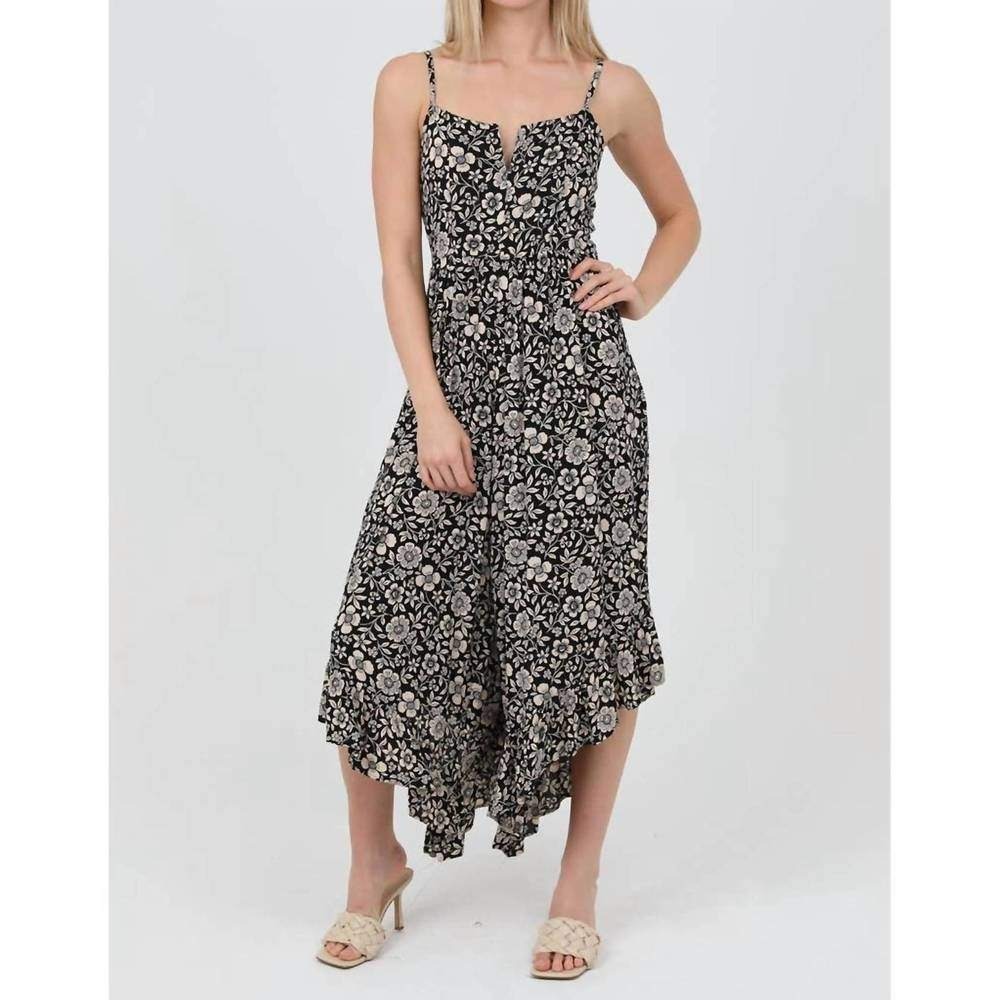 Angie Black Cream Floral Ruffle Wide Leg Harem Jumpsuit Smocked Back Women M EUC